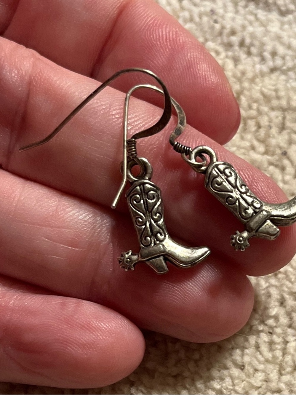 Sterling-Style Western Cowboy Boot Dangle Earrings - Silver